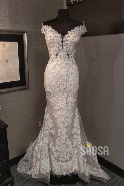 Mermaid/Trumpet Wedding Dress Cap Sleeves Lace Wedding Gown QW2187|SQOSA