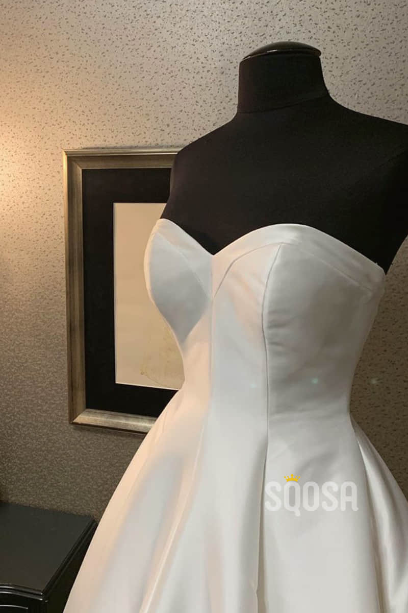 A-line Sweetheart Ivory Satin Rustic Wedding Dress Bridal Gown QW2215|SQOSA